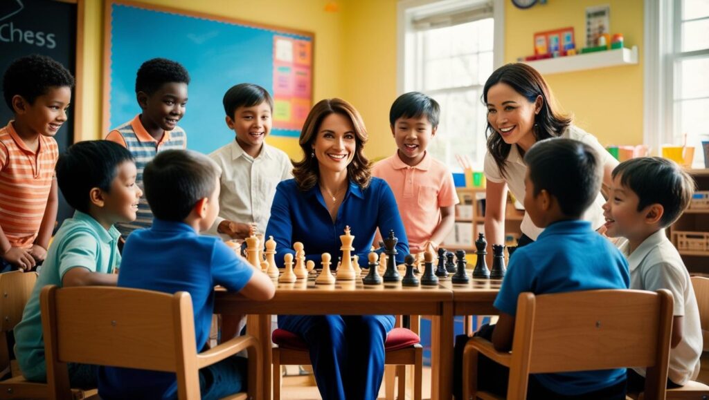 A-chess-coach-children-learning-in-a-kindergarten “Kids participating in an online chess tournament organized by Hayaa Chess Academy”