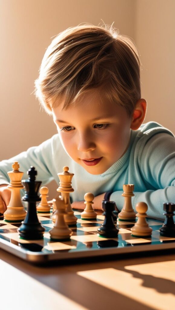 child-learning-chess-on-tablet “Beginner chess coaching session with step-by-step guidance”
