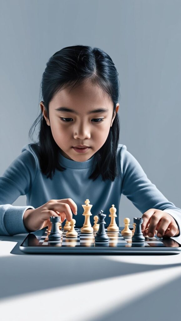 girl-playing-chess-in-tablet-professional “Young kids attending online chess classes at Hayaa Chess Academy”